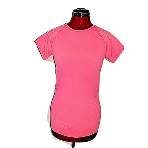 Athleta Finish Fast Top Coral Women’s Size Medium Ruched Hem Grip Athletic Shirt